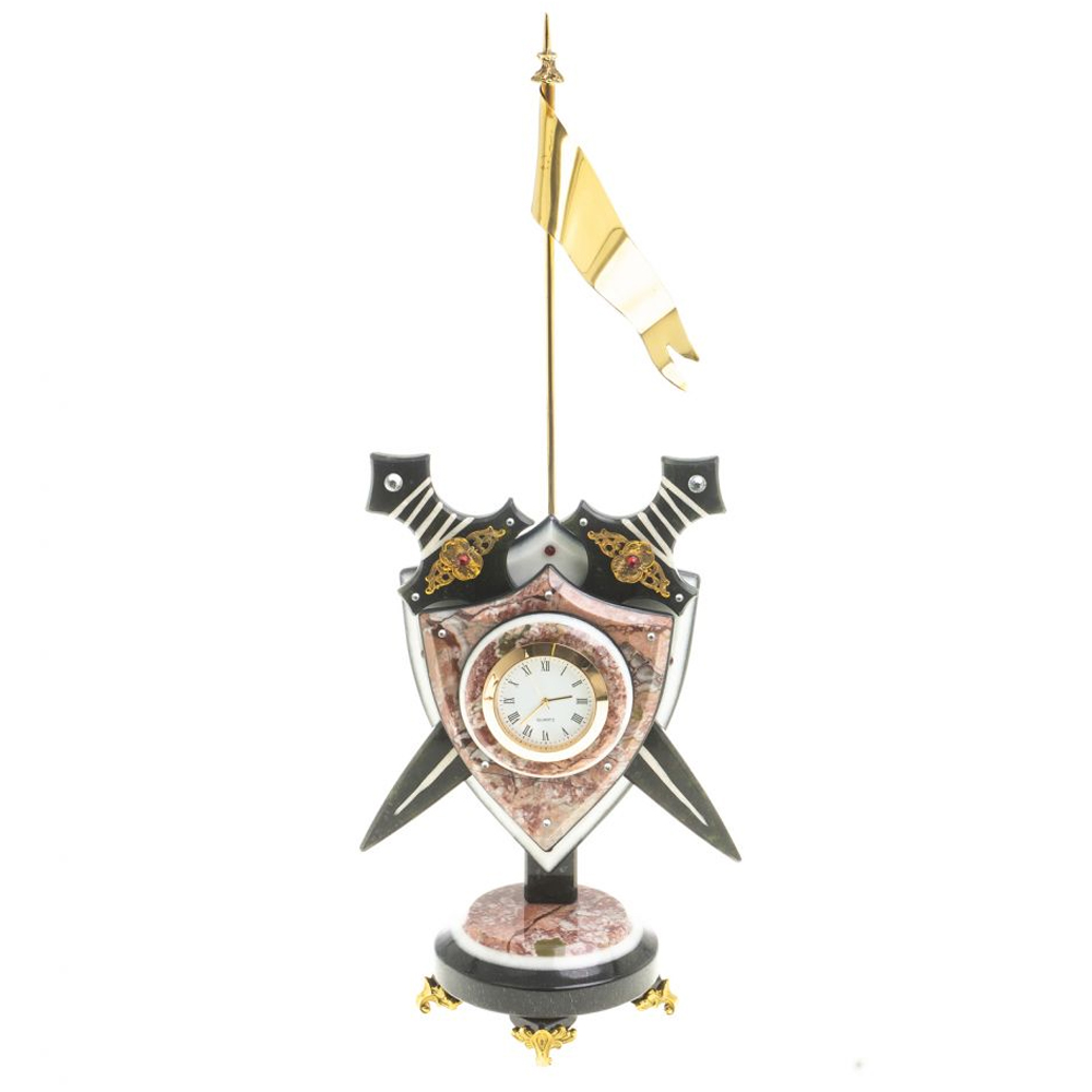 

Часы настольные в виде щита с флагом из натуральных камней Змеевик и Креноид Stone Clock