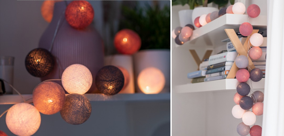 Гирлянда хлопковые фонарики Сotton Ball Dirty Rose - Loft-Concept в Москве