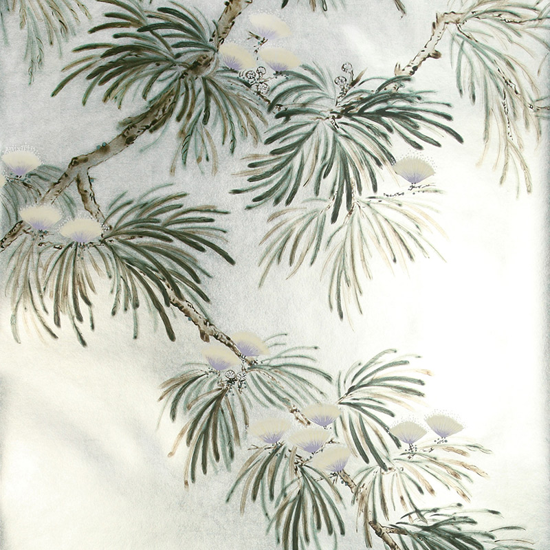 Обои ручная роспись Silk Tree Original colourway on White Metal gilded paper  в Москве | Loft Concept 