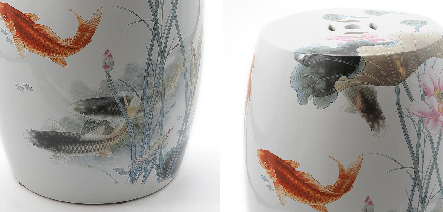Китайский керамический табурет с изображением рыбок Koya - фото