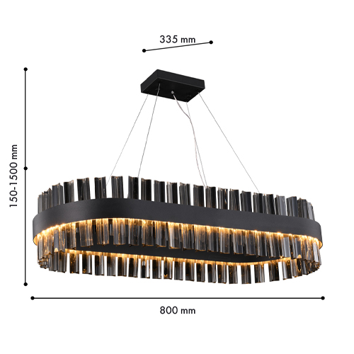 Люстра подвесная овальная с чёрным металлическим каркасом и элементами из дымчатого стекла Retro FROZEN GLASS в Москве