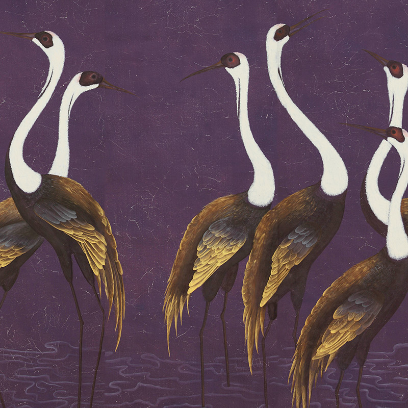    Sarus Cranes Original colourway on Edo purple painted Xuan paper    | Loft Concept 