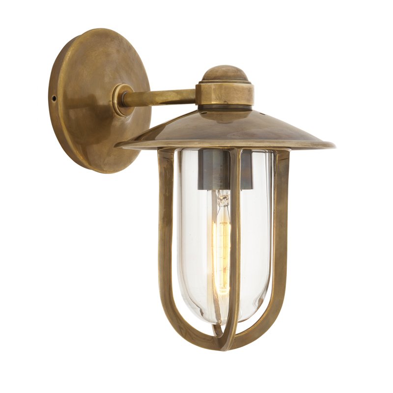 Бра Eichholtz Wall Lamp Seg Harbour Brass Латунь Античная полированная Прозрачное Стекло в Москве | Loft Concept 