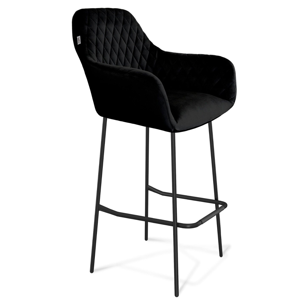 

Барный стул со спинкой и подлокотниками на 4-х металлических ножках Douglas Rhombus Черный Велюр