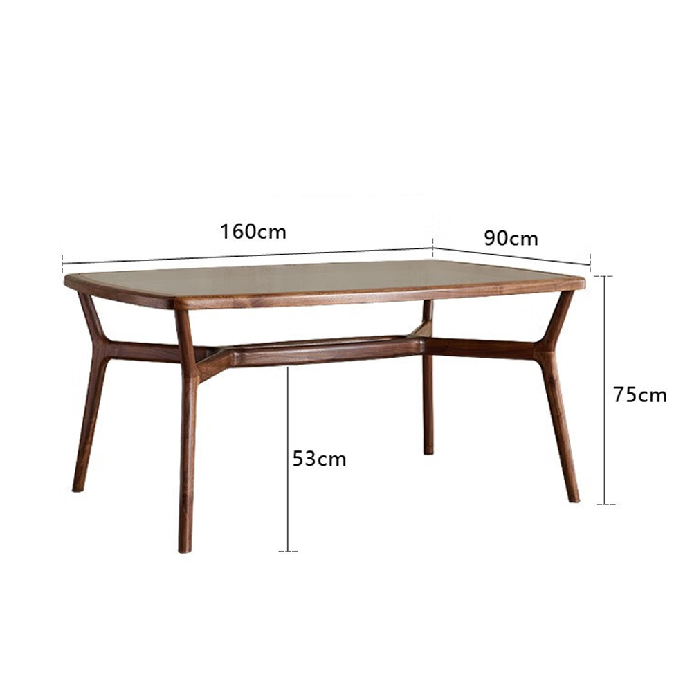 Стол обеденный с каркасом из дерева и стеклянной столешницей Walnut Dining Table в Москве