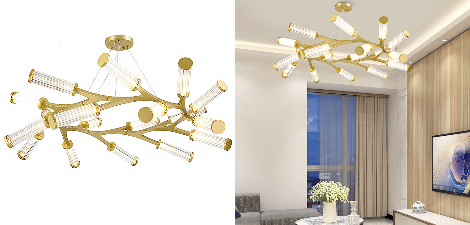 Люстра Cylinder Branches Chandelier Ring Gold - фото