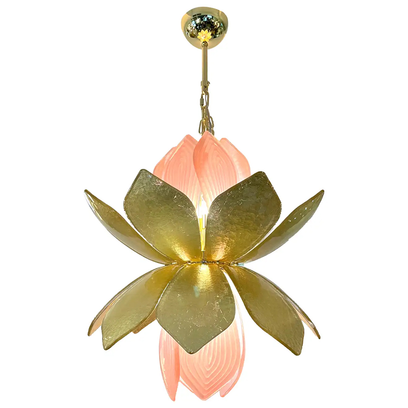  Contemporary Italian Brass Pink Gold Leaf Murano Glass Flower Chandelier Pendant     | Loft Concept 