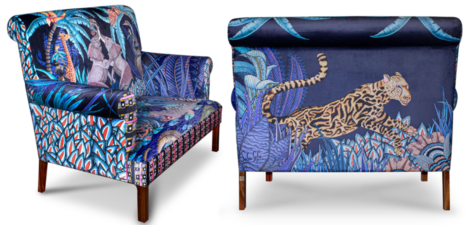 Диван Ardmore Design Sabie Sofa in Tanzanite Синий Тропический Орнамент - фото