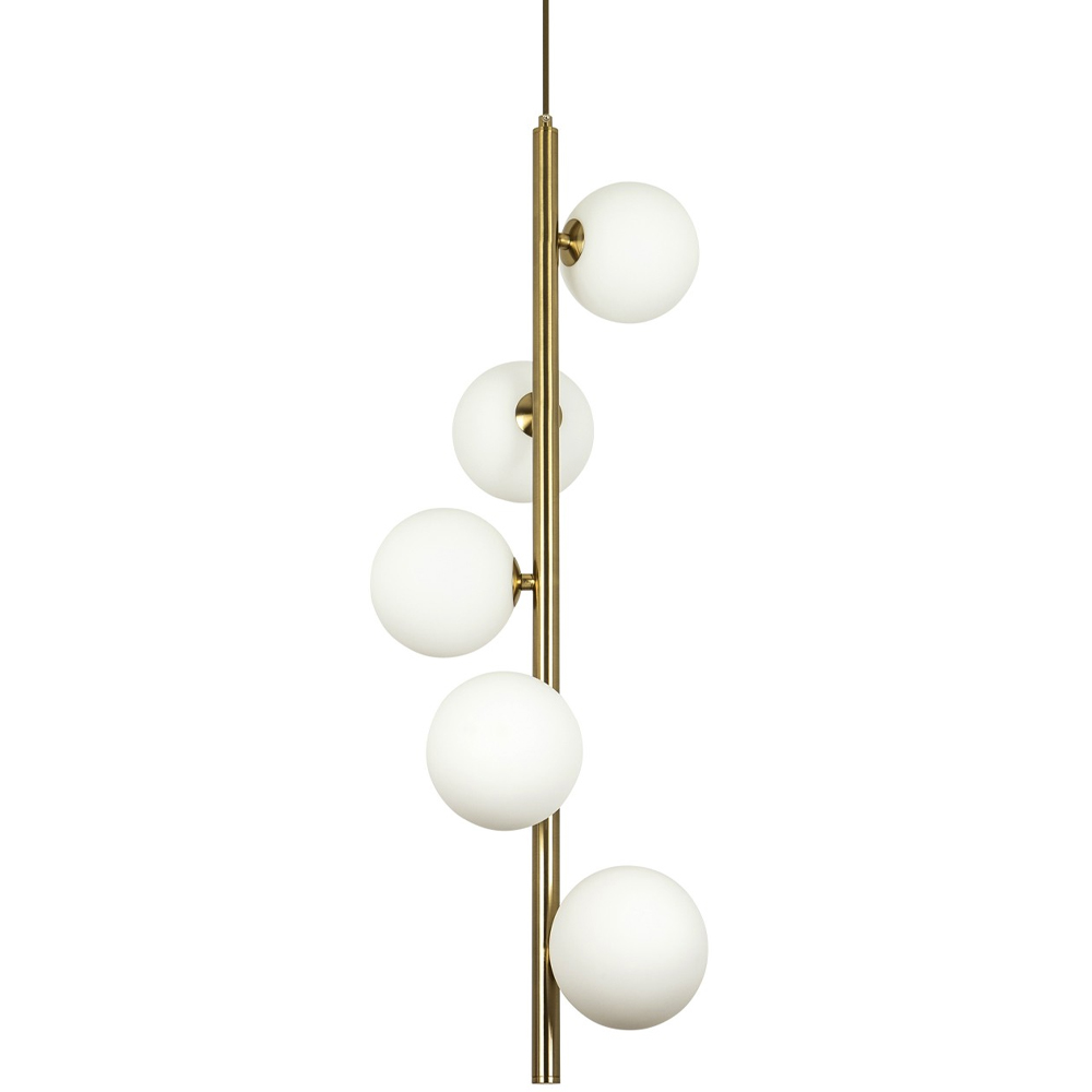 

Подвесной светильник с 5-ю сферическими плафонами из матового стекла Pearls Suspension Brass Tube Hanging Lamp