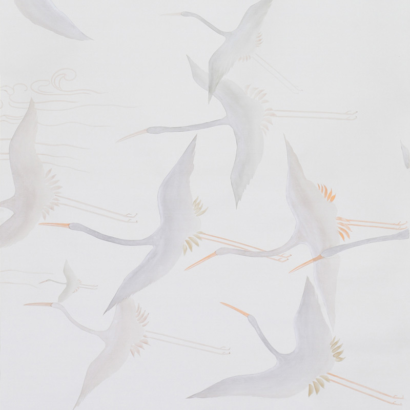    Cranes Scroll Original colourway on Natural Mica metallic silk    | Loft Concept 
