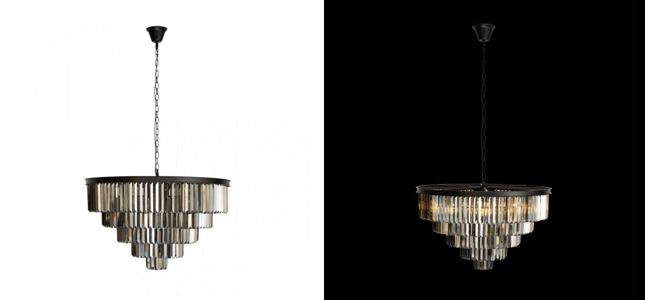 Круглая Люстра RH 1920s Odeon Black iron Five Layers Серое Стекло диаметр 80 см - фото №1