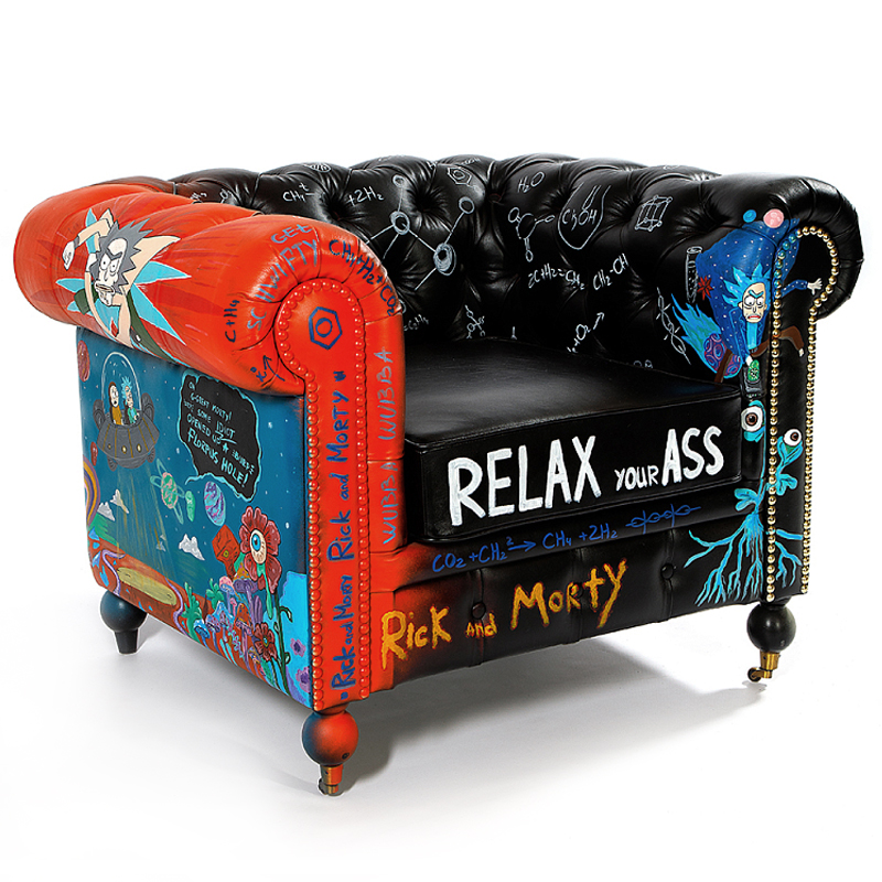Кресло "Умный Умник" Rick and Morty graffiti chair натуральная кожа  Черный Мульти в Москве | Loft Concept 