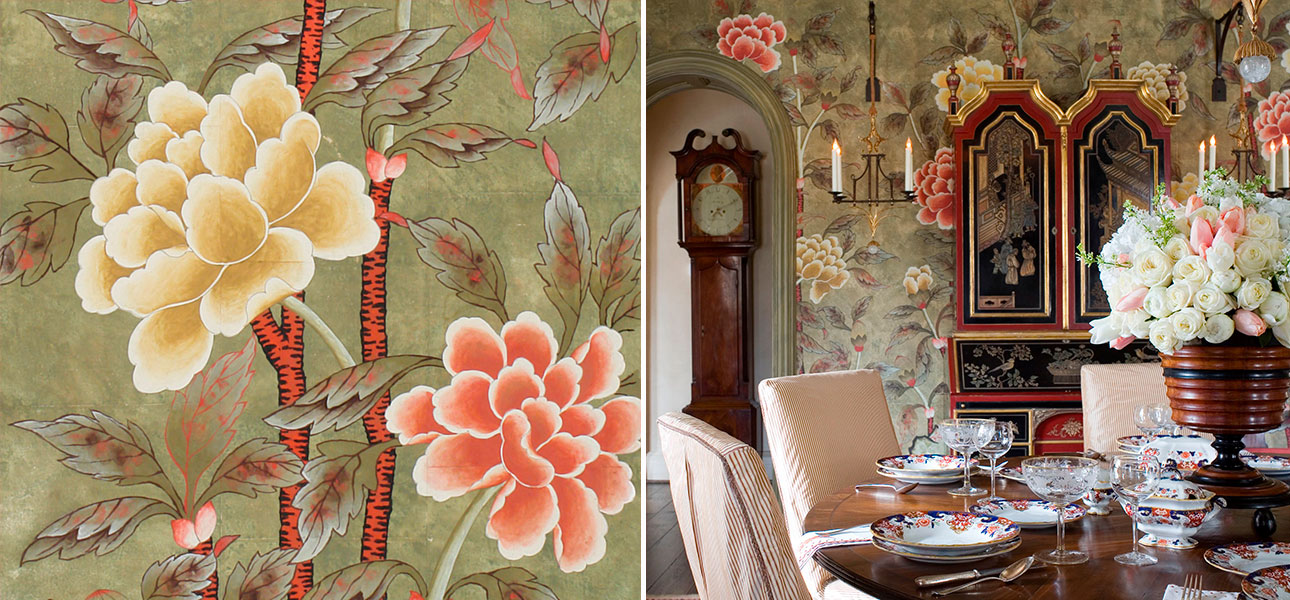 Обои ручная роспись Korean Peony Colourway SC-50 on Edo Cannella India tea paper - фото