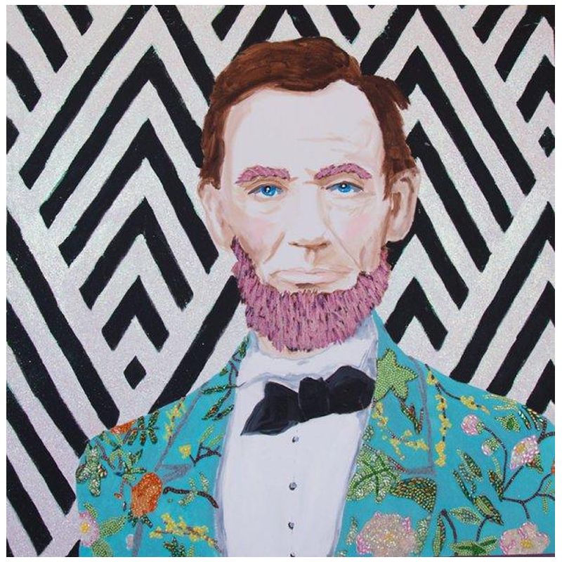  Abraham Lincoln with Gucci Floral Suit, Pink Beard, and Zig Zag Background    | Loft Concept 