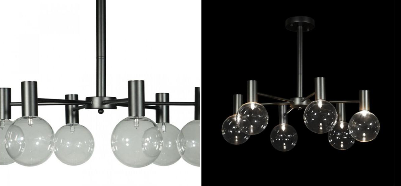 Люстра с дымчатым стеклом Smoke Glass BLACK 6 ламп - фото