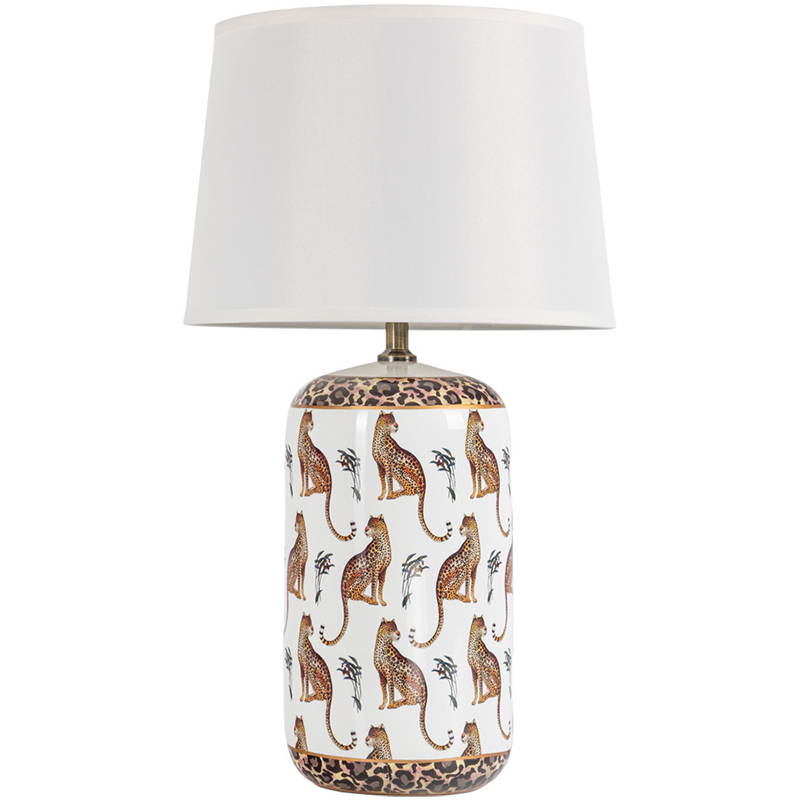 Настольная лампа с абажуром Leopard Lampshade White Белый Коричневый в Москве | Loft Concept 