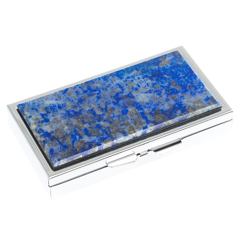 

Таблетница карманная прямоугольная на 7 отделений с зеркалом и накладкой из натурального камня Лазурит Silver Stone Pillboxes