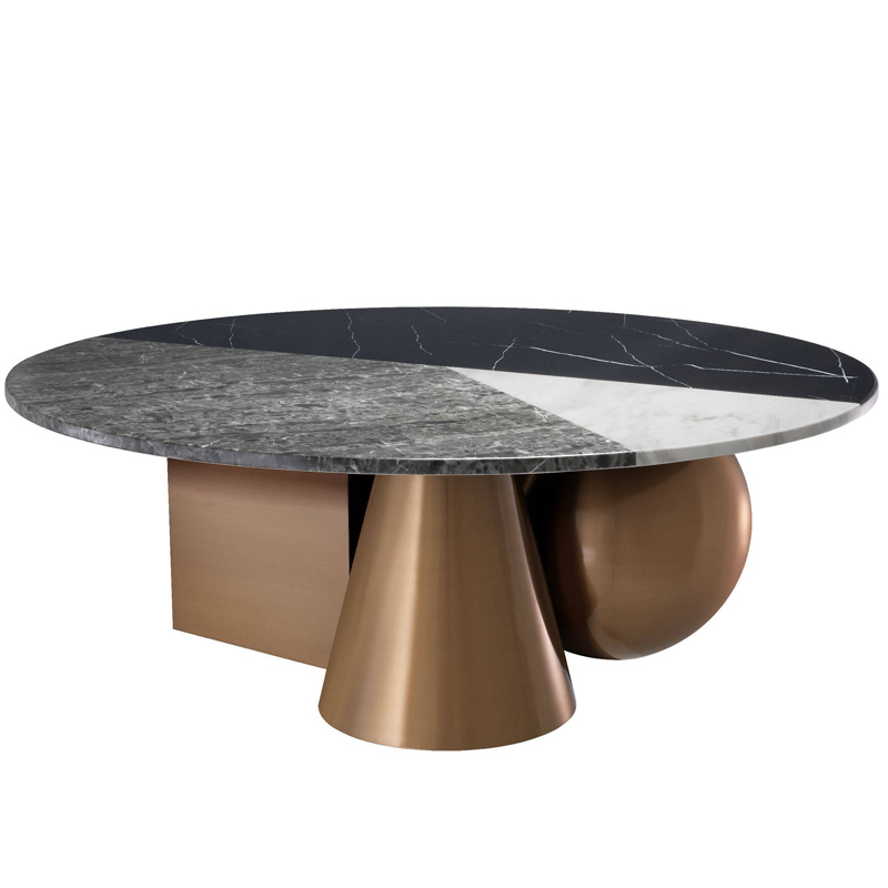 Кофейный стол Eichholtz Coffee Table Tricolori Матовая медь Черный Мрамор Nero Белый Серый Кофейный стол Eichholtz Coffee Table Tricolori
