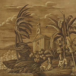 Обои ручная роспись Paul et Virginie Sepia on antique scenic Xuan paper