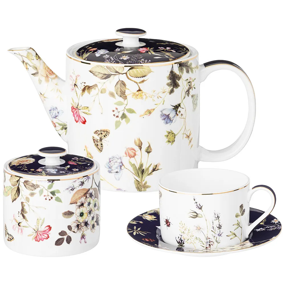 

Чайный сервиз из фарфора с цветочным принтом на 6 персон 14 предметов Garden Whisper Porcelain Set