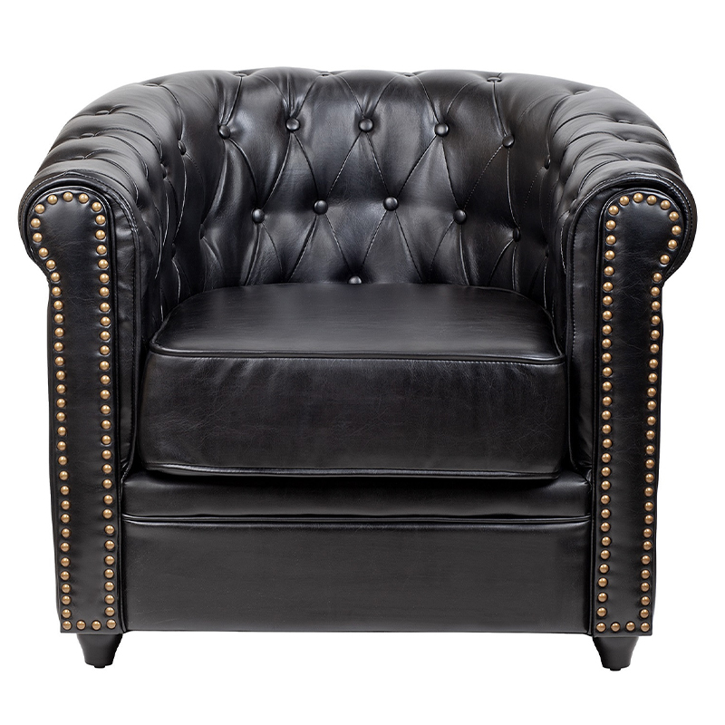 

Кресло кожаное с мягкими подлокотниками на 4-х деревянных ножках Logan Leather Armchair black