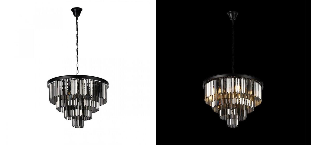 Круглая Люстра RH 1920s Odeon Black iron Four Layers Серое Стекло диаметр 60 см - фото №2