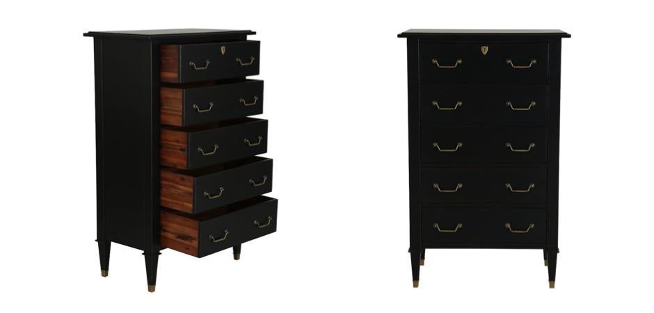 COMMODE SEMAINIER 5 TIROIRS EN ACACIA NOIR CENA A271CLE COMMODE SEMAINIER 5 TIROIRS EN ACACIA NOIR CENA A271CLE - Loft-Concept