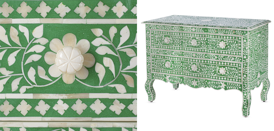 Комод зеленый отделка кость BONE INLAY CHEST OF 4 DRAWER Комод зеленый отделка кость BONE INLAY CHEST OF 4 DRAWER - Loft-Concept