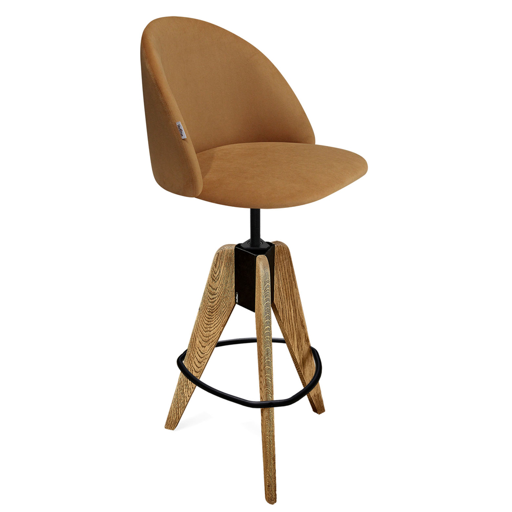 

Барный стул со спинкой и металлической подставкой на 3-х деревянных ножках Горчичный Велюр Vendramin Chair