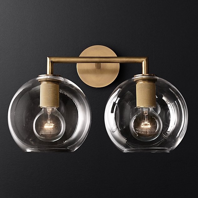  RH Utilitaire Globe Shade Double Sconce Brass      | Loft Concept 