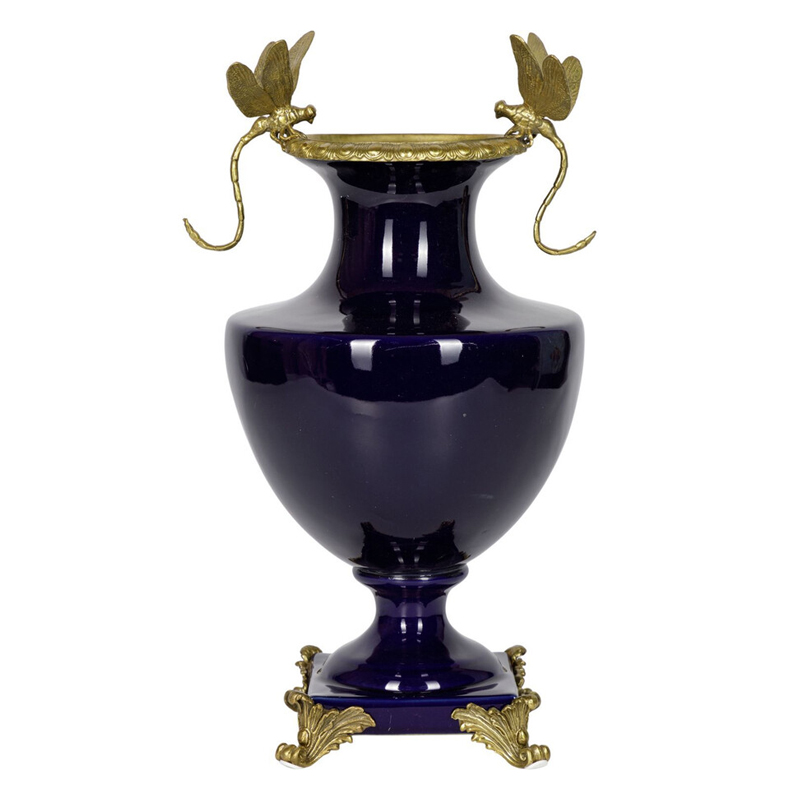 Ваза темно-синего цвета из фарфора с бронзовыми стрекозами Eden Garden porcelain and bronze Темно-синий Бронза Ваза темно-синего цвета из фарфора с бронзовыми стрекозами Eden Garden porcelain and bronze Темно-синий Бронза в Москве | Loft Concept