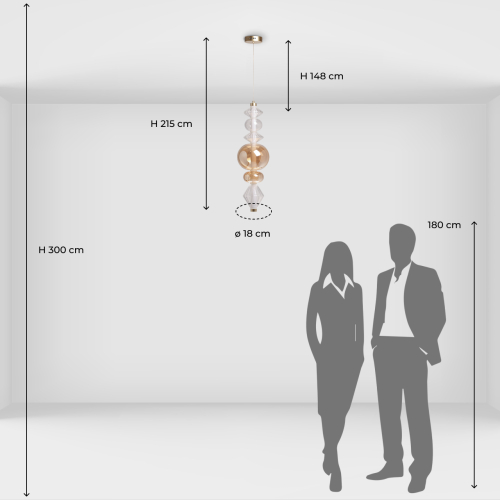 Подвесной светильник с вертикальной композицией из прозрачных и янтарных стеклянных шаров и ромбов Gabriel Scott Luna в Москве