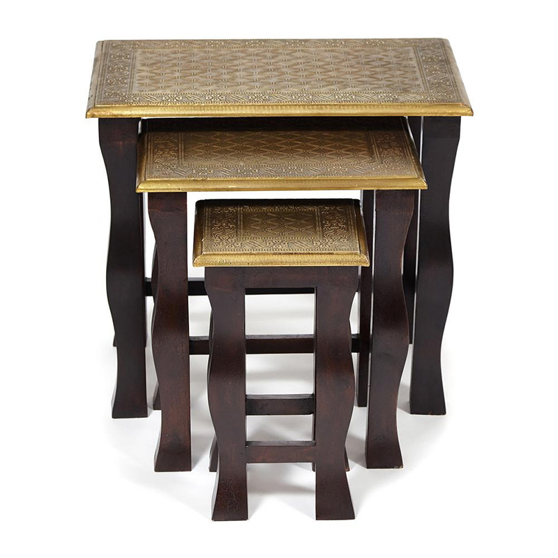    Antique Indian Brass Mango Wood Tables     | Loft Concept 