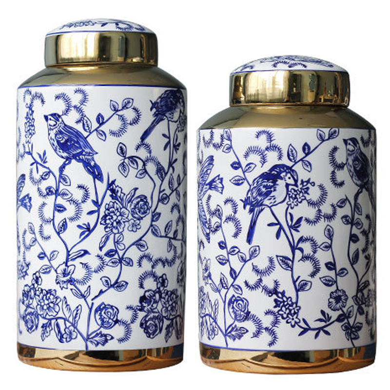  Ceramic Oriental Blue Ornament Birds Vases      | Loft Concept 