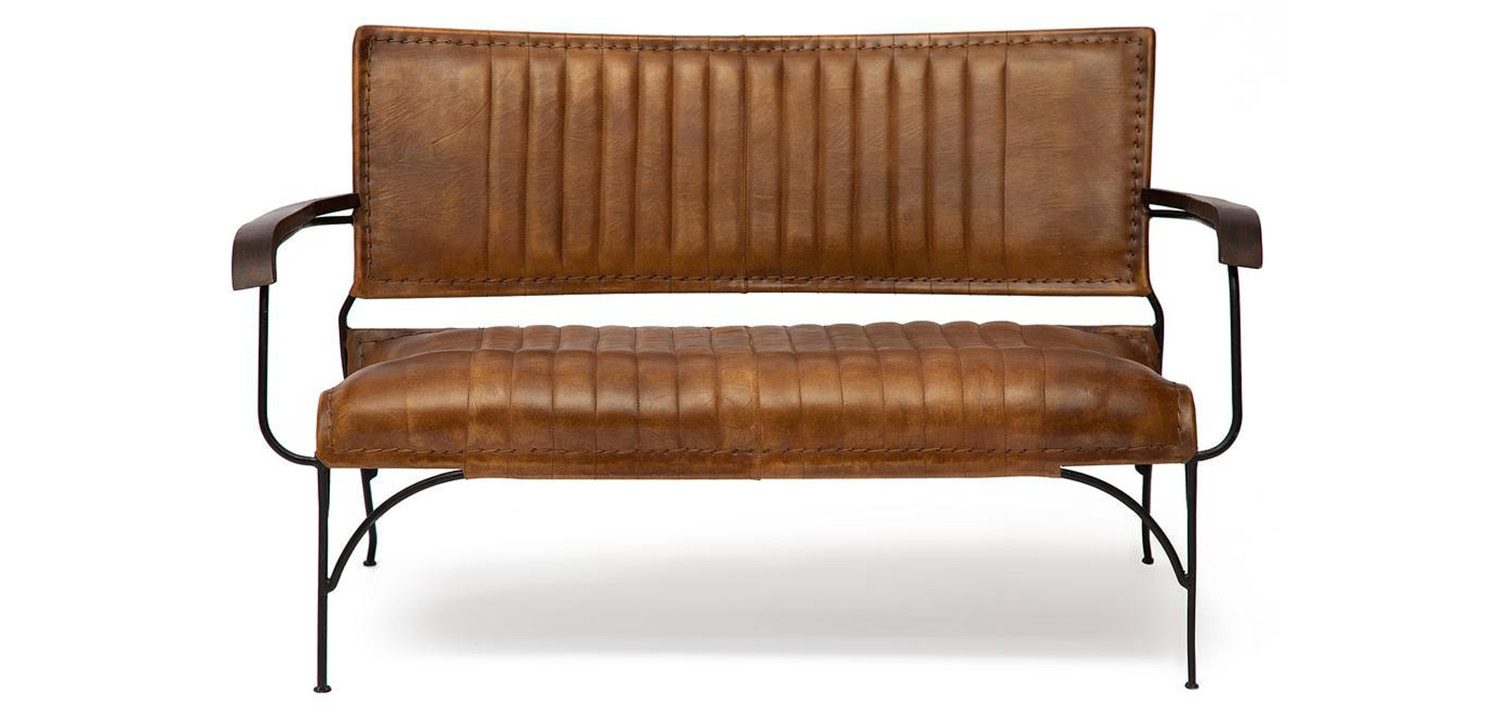 Диван-скамья из натуральной кожи Buffalo Leather Sofa two-seater - фото
