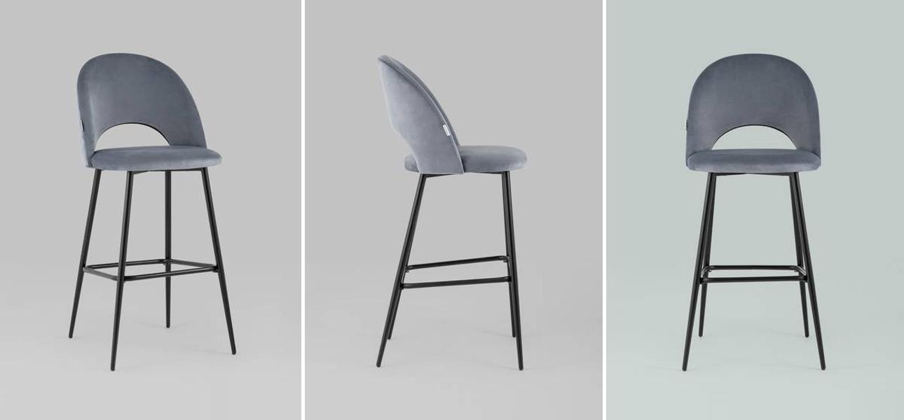 Барный Стул CLIFF Chair Серый Велюр - фото