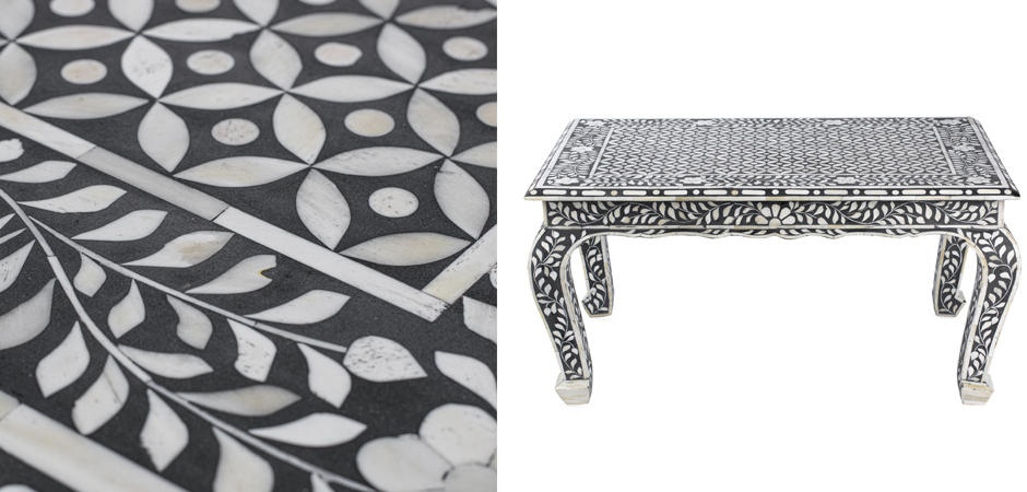 Стол черный отделка кость BONE INLAY Bone Inlay Coffee Table Стол черный отделка кость BONE INLAY Bone Inlay Coffee Table - Loft-Concept