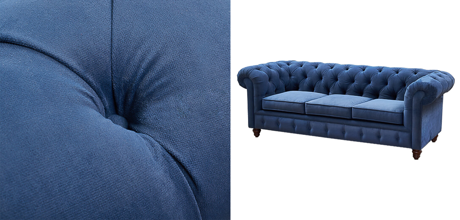 Диван Mini Kensington Sofa triple blue velor - фото