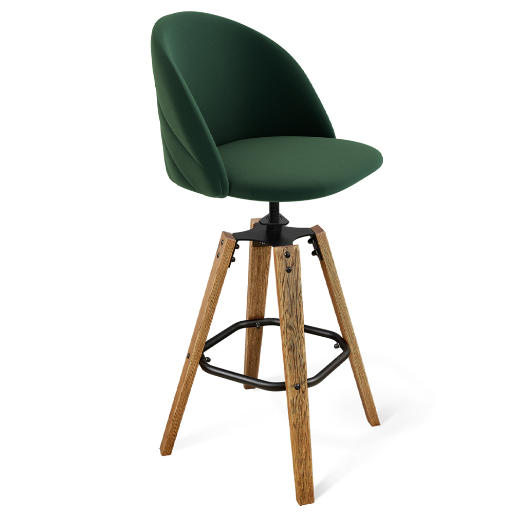 

Барный стул со спинкой и металлической подставкой на 4-х деревянных ножках Зеленый Велюр Vendramin Chair