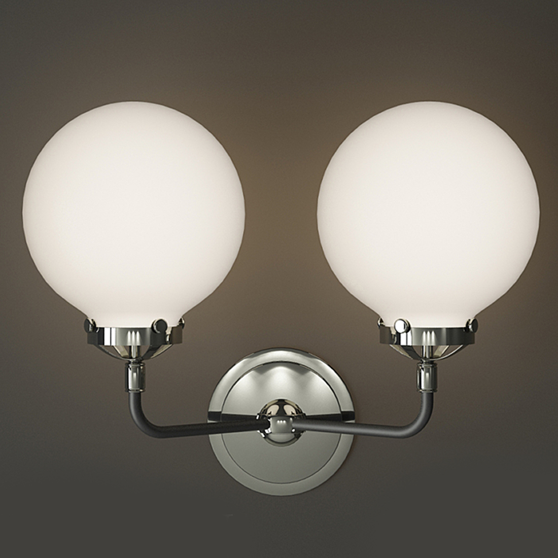 Бра БИСТРО Globe Milk Glass Double Sconce Nickel 15400₽