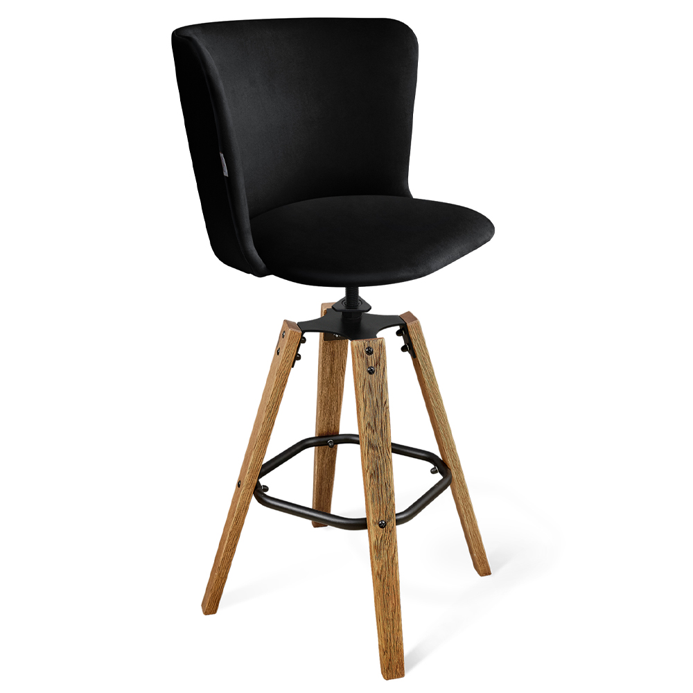 

Барный стул со спинкой на 4-х коричневых ножках Черный Велюр Ava Charm