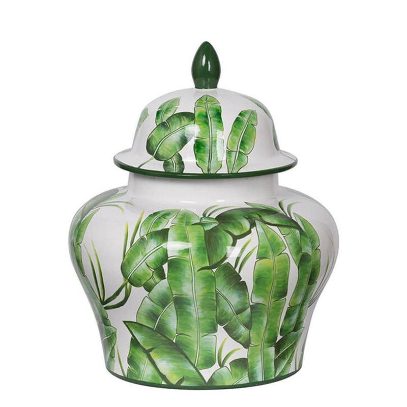 Ваза с зелёными листьями и крышкой Vase Green Leaves Белый Зеленый Ваза с зелёными листьями и крышкой Vase Green Leaves Белый Зеленый в Москве | Loft Concept