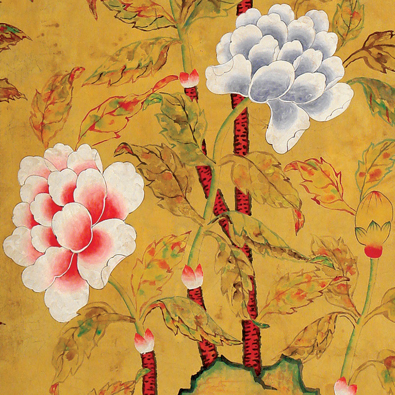    Korean Peony Original colourway on Edo Golden Brown painted silk    | Loft Concept 