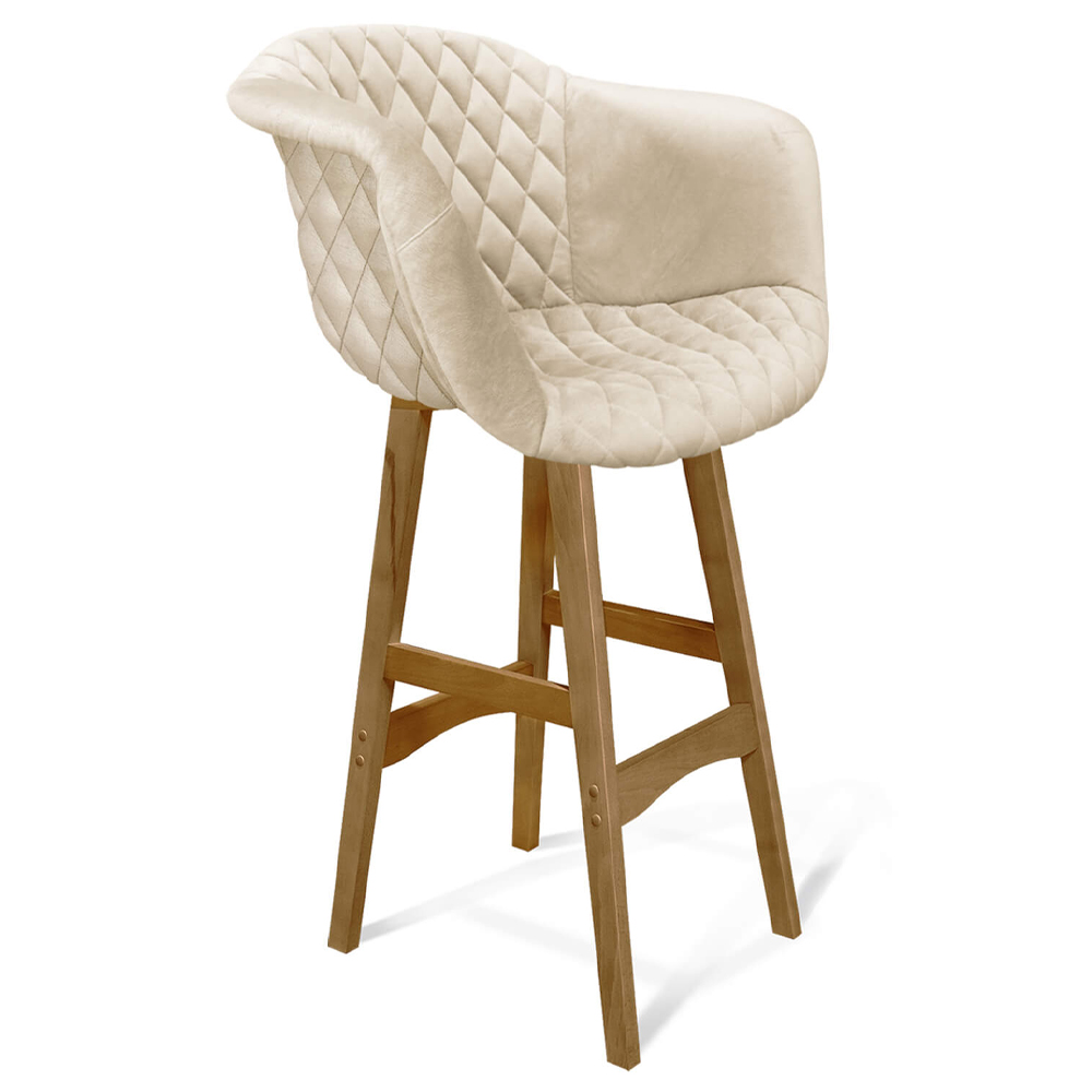 

Барный стул со спинкой и подлокотниками на 4-х деревянных ножках Кремовый Велюр Ava Charm