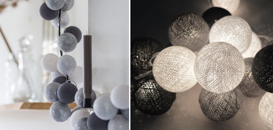 Гирлянда хлопковые фонарики Сotton Ball Silver Mix - Loft-Concept в Москве