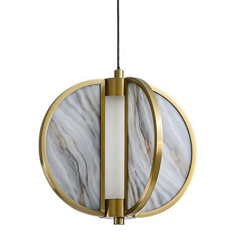 Подвесной светильник с круглым плафоном из искусственного алебастра в бронзовой оправе Marbella Бронза Белый Серый в Москве | Loft Concept 