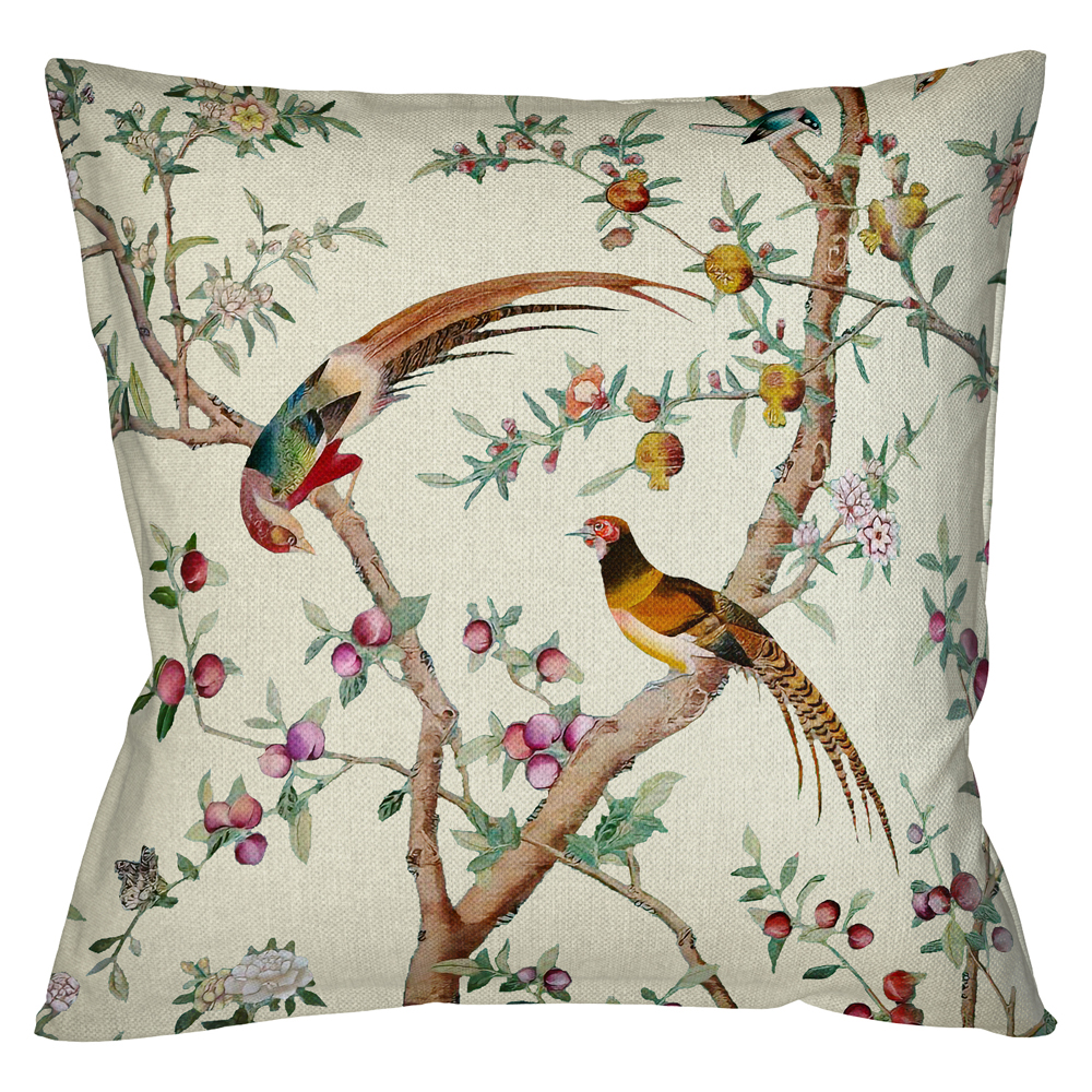 

Подушка декоративная с изображением птиц в саду Beige Chinoiserie Birds in the Peach Orchard Cushion