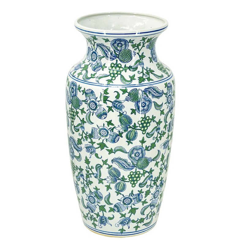 Ваза с зелено-голубым цветочным узором на белом фоне 61 см Blue & White Ornament Белый Синий Зеленый Ваза с зелено-голубым цветочным узором на белом фоне 61 см Blue & White Ornament Белый Синий Зеленый в Москве | Loft Concept