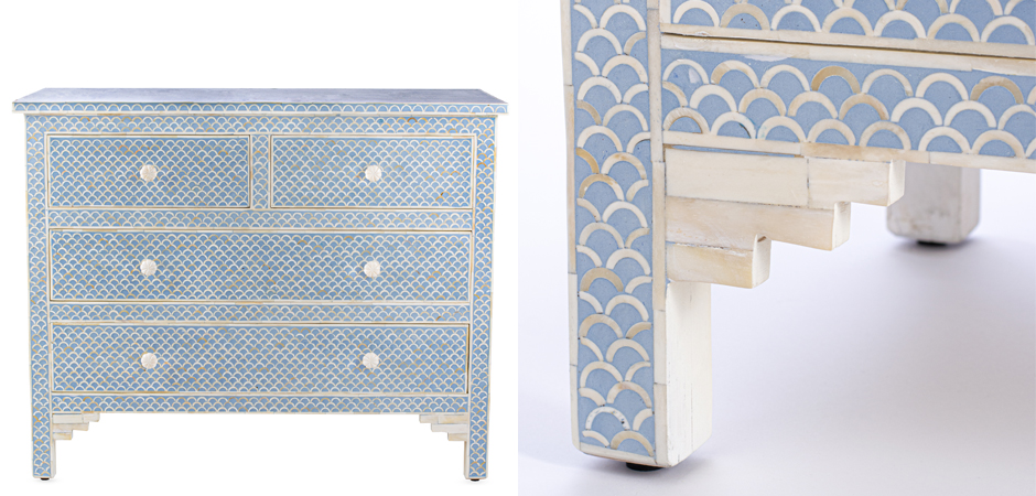 Комод голубой отделка кость Moroccan Design BONE inlay Dresser 4 DRAWER Комод голубой отделка кость Moroccan Design BONE inlay Dresser 4 DRAWER - Loft-Concept в Москве