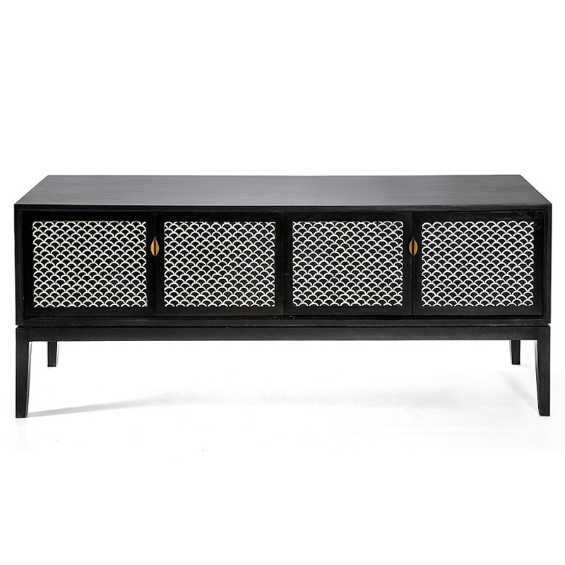 Буфет в гостиную с инкрустацией Bone Inlay sideboard - 4 doors Черный Белый в Москве | Loft Concept 